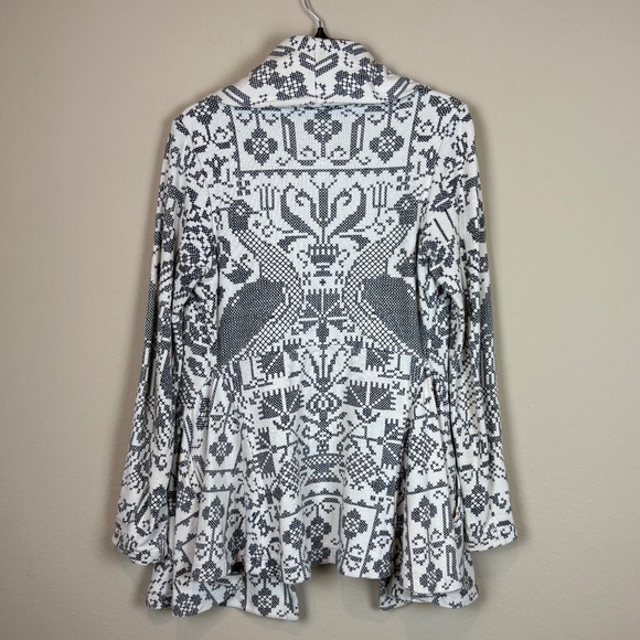Free People Cream w/ Gray/Black Printed Cross Stitch Design Open Front Jacket - Picture 8 of 14